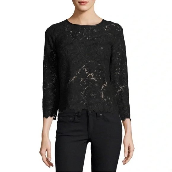 Joie Antonia Black Lace Blouse Small – Sheer Floral Boatneck Top Romantic Chic - Picture 1 of 16
